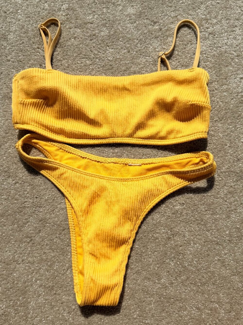 Hollister Yellow RIbbed Adjustable Spaghetti Straps Bikini